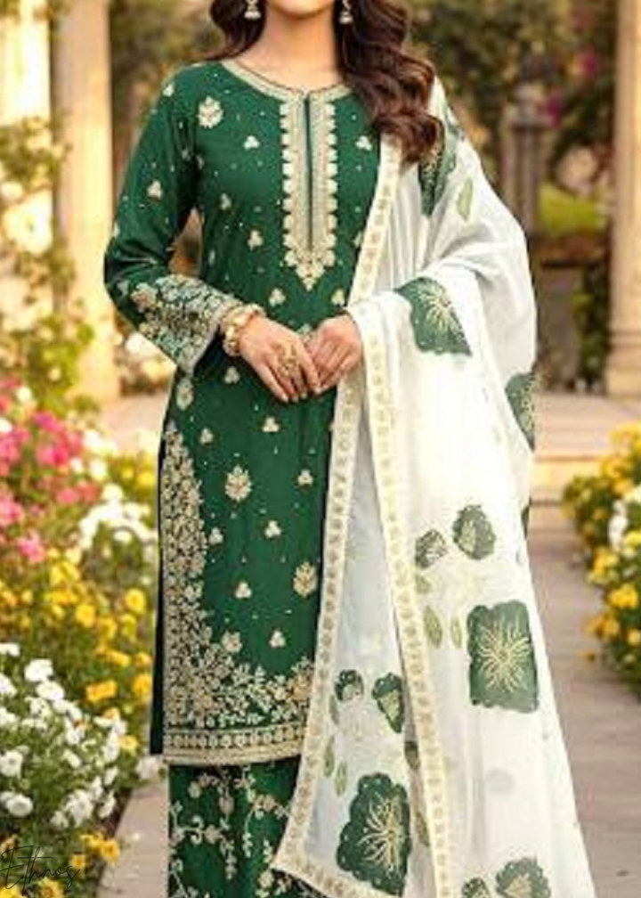 Printed Green Silk Palazzo Suit