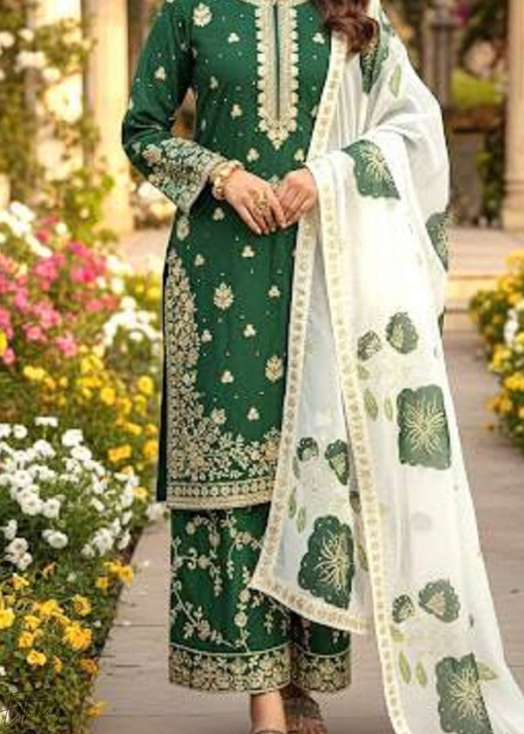 Printed Green Silk Palazzo Suit