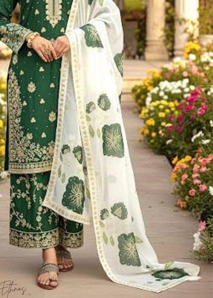 Printed Green Silk Palazzo Suit