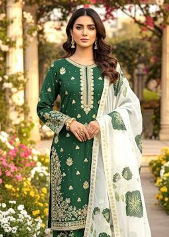 Printed Green Silk Palazzo Suit