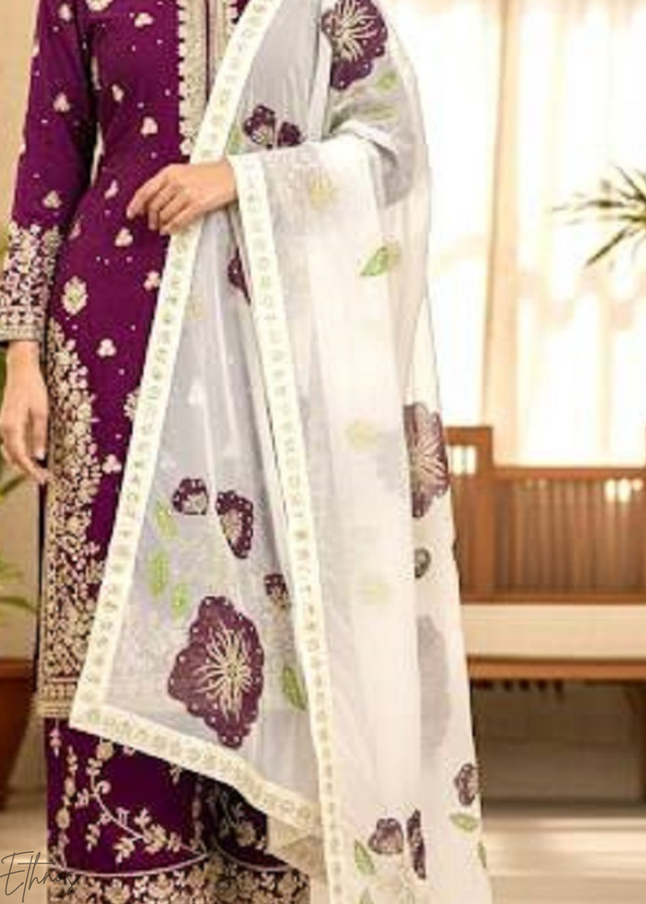 Printed Purple Silk Palazzo Suit