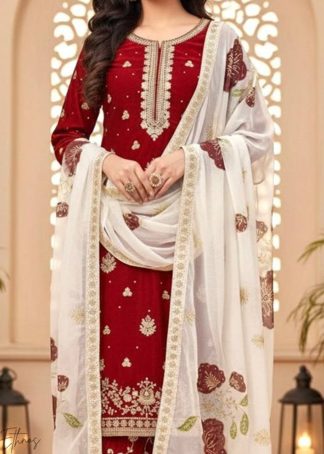 Printed Red Silk Palazzo Suit