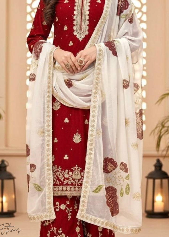 Printed Red Silk Palazzo Suit