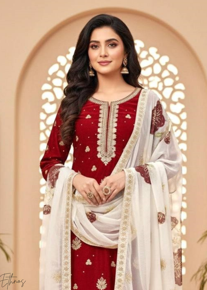 Printed Red Silk Palazzo Suit