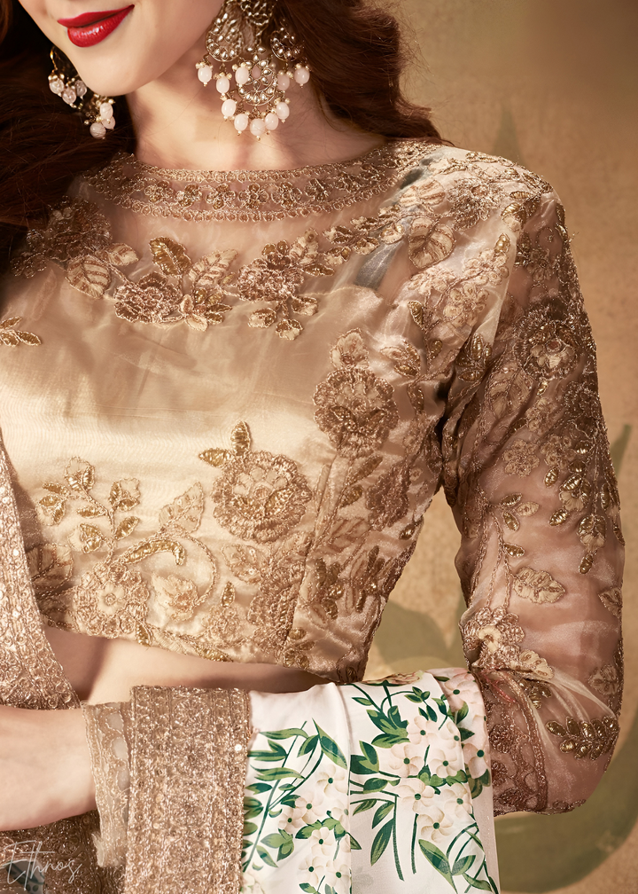 Pristine Ivory Garden Floral Printed Silk Lehenga Choli