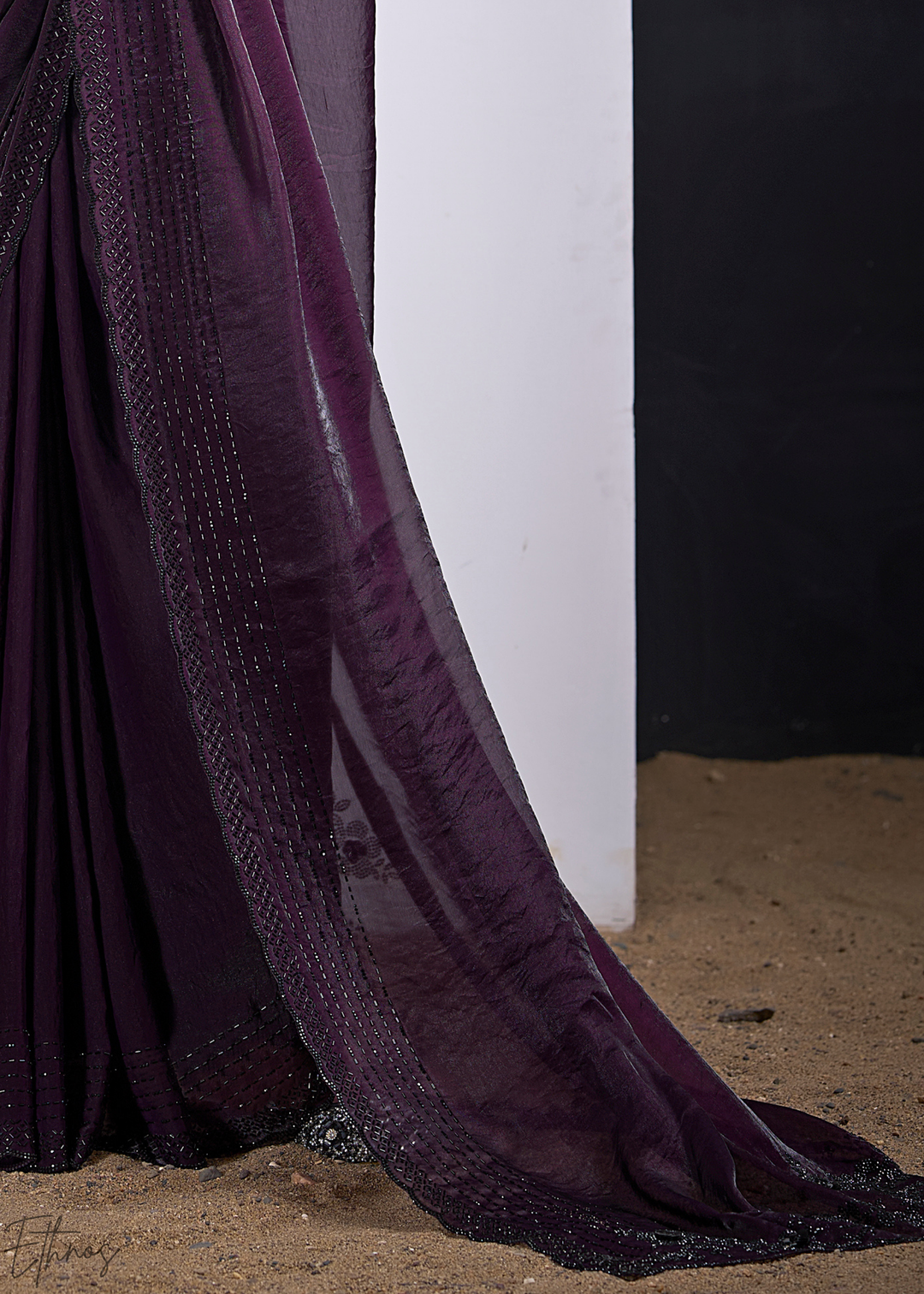 Purple Amethyst Cutdana Fendy Satin Silk Saree