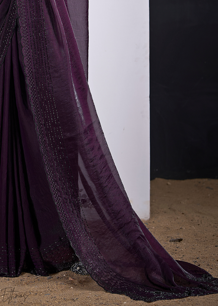 Purple Amethyst Cutdana Fendy Satin Silk Saree