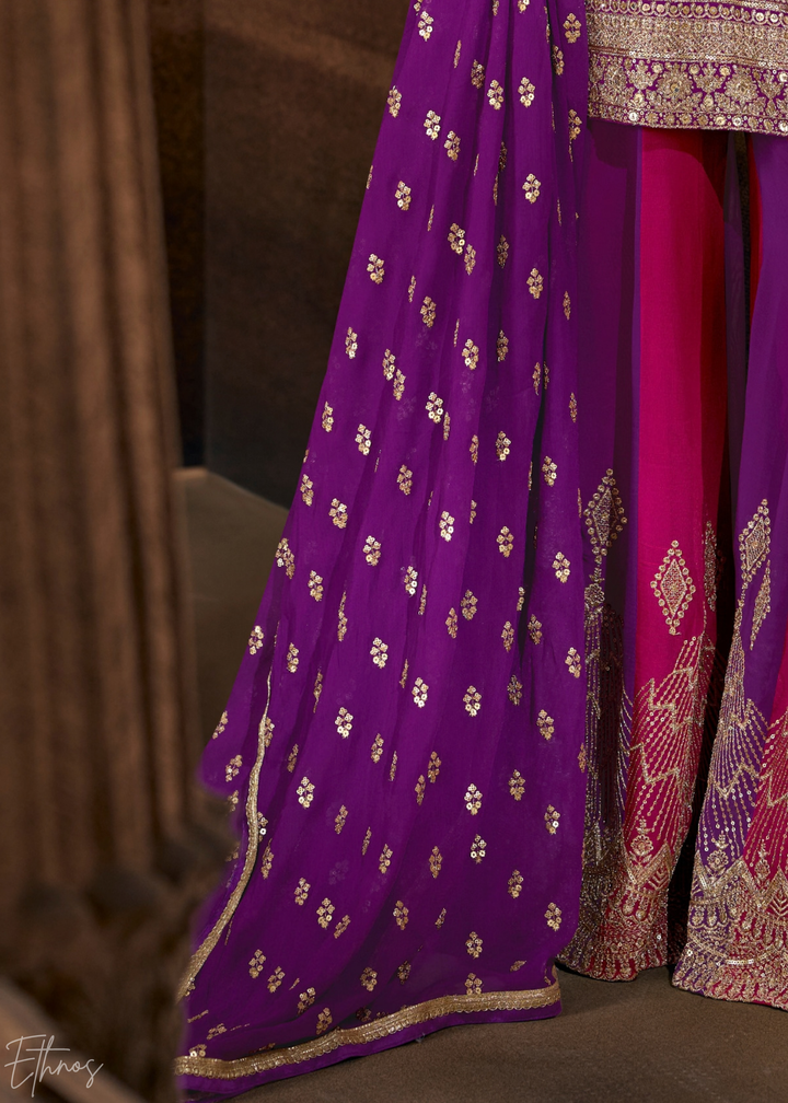 Purple Chevron Gota Faux Georgette Palazzo Suit