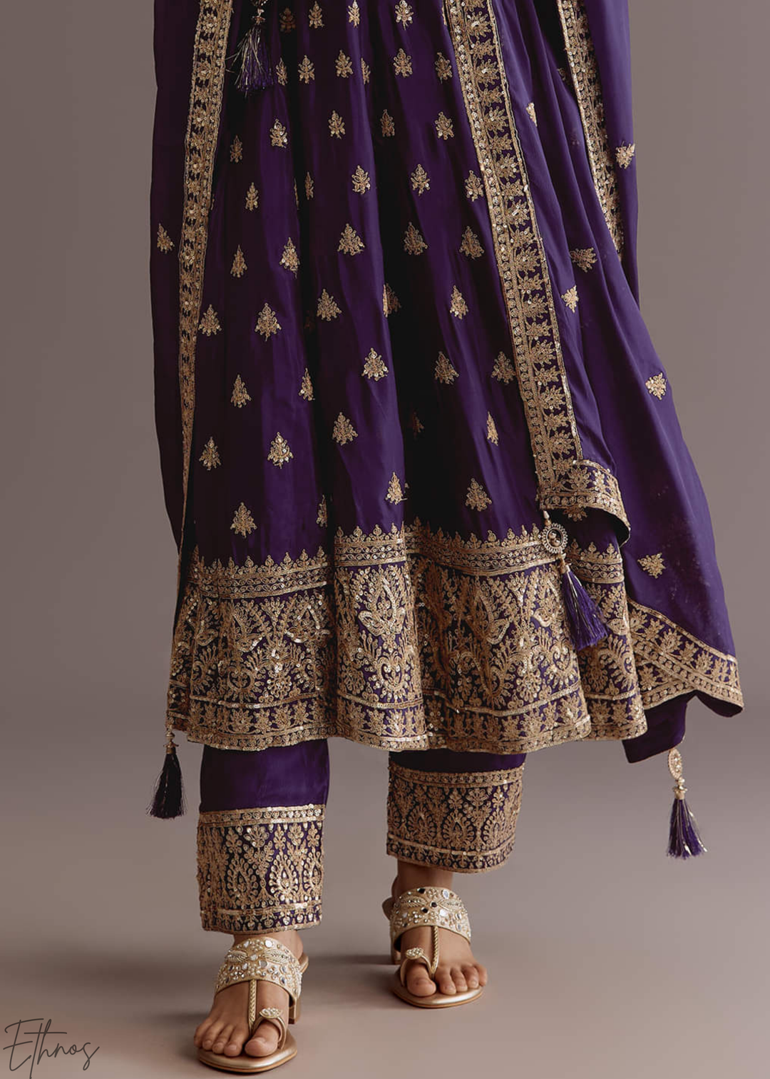 Purple Chinnon Silk Anarkali Palazzo Suit