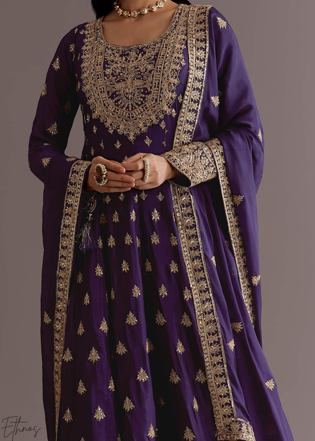 Purple Chinnon Silk Anarkali Palazzo Suit