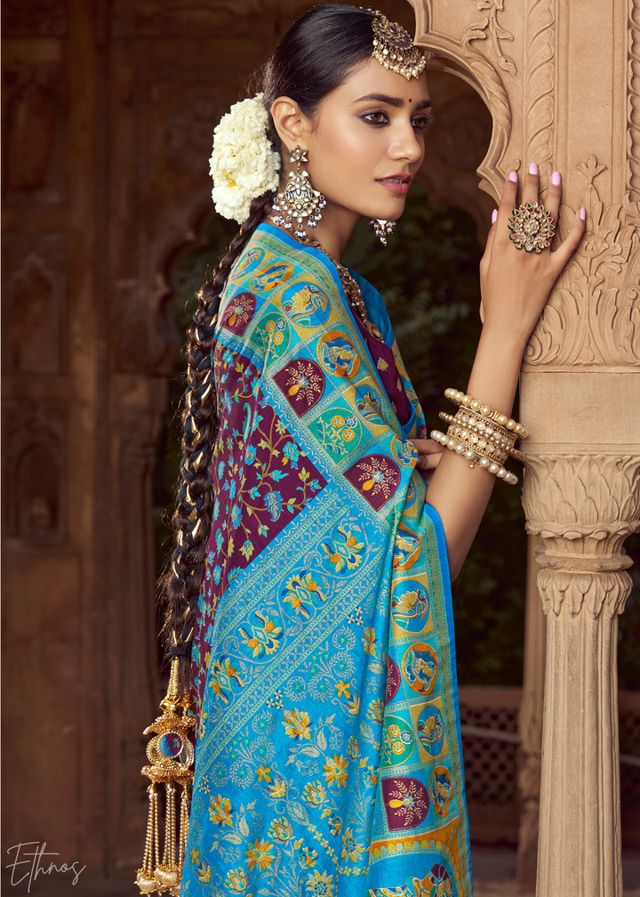 Purple Floral Silk Saree
