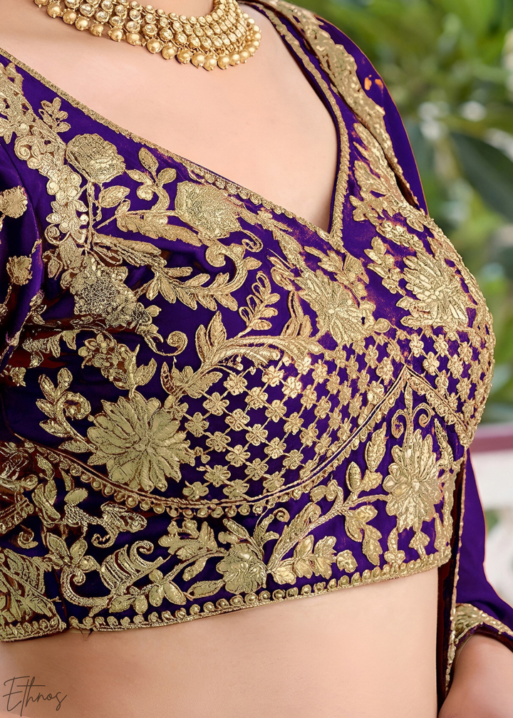 Deep Purple Floret Zari Rangoli Silk Lehenga