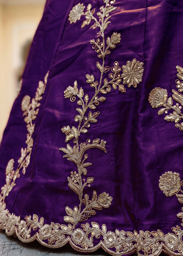 Deep Purple Floret Zari Rangoli Silk Lehenga