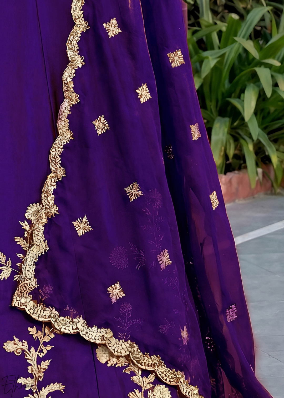 Deep Purple Floret Zari Rangoli Silk Lehenga