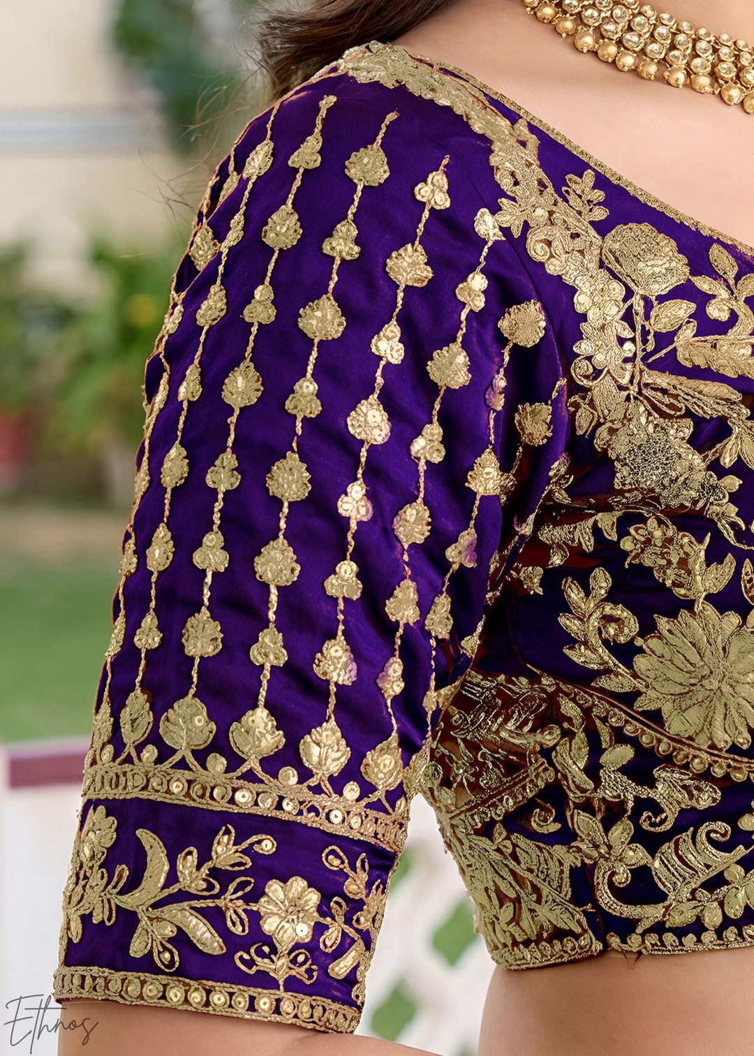 Deep Purple Floret Zari Rangoli Silk Lehenga