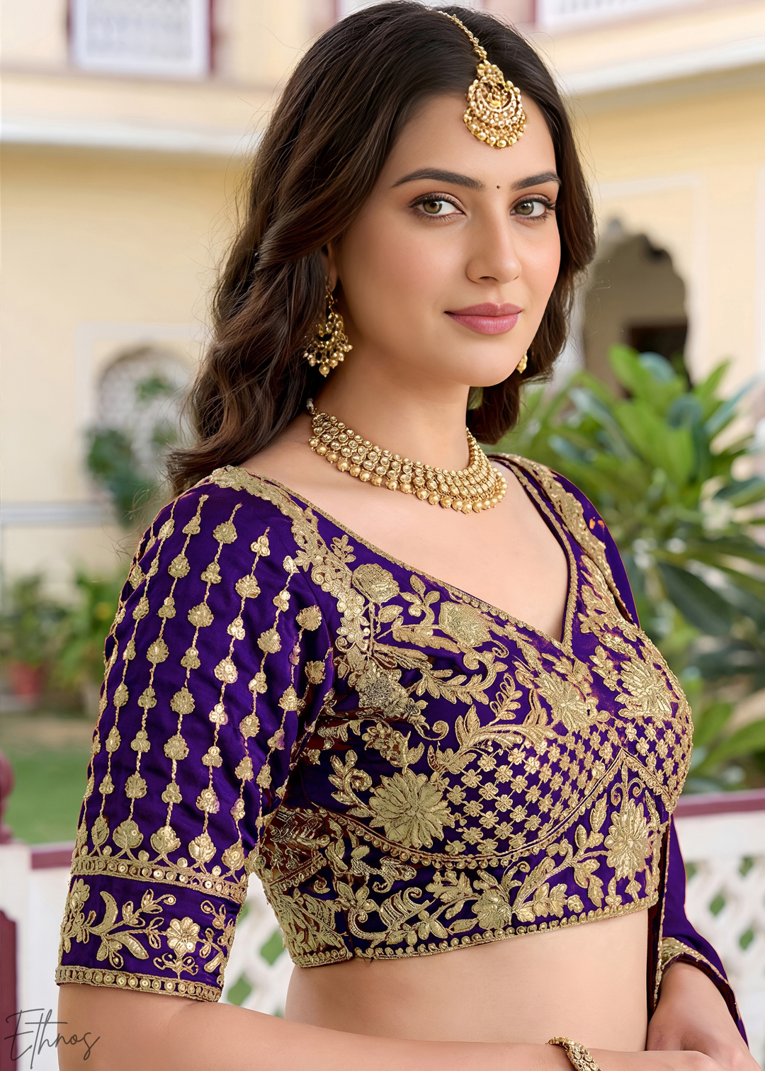 Deep Purple Floret Zari Rangoli Silk Lehenga
