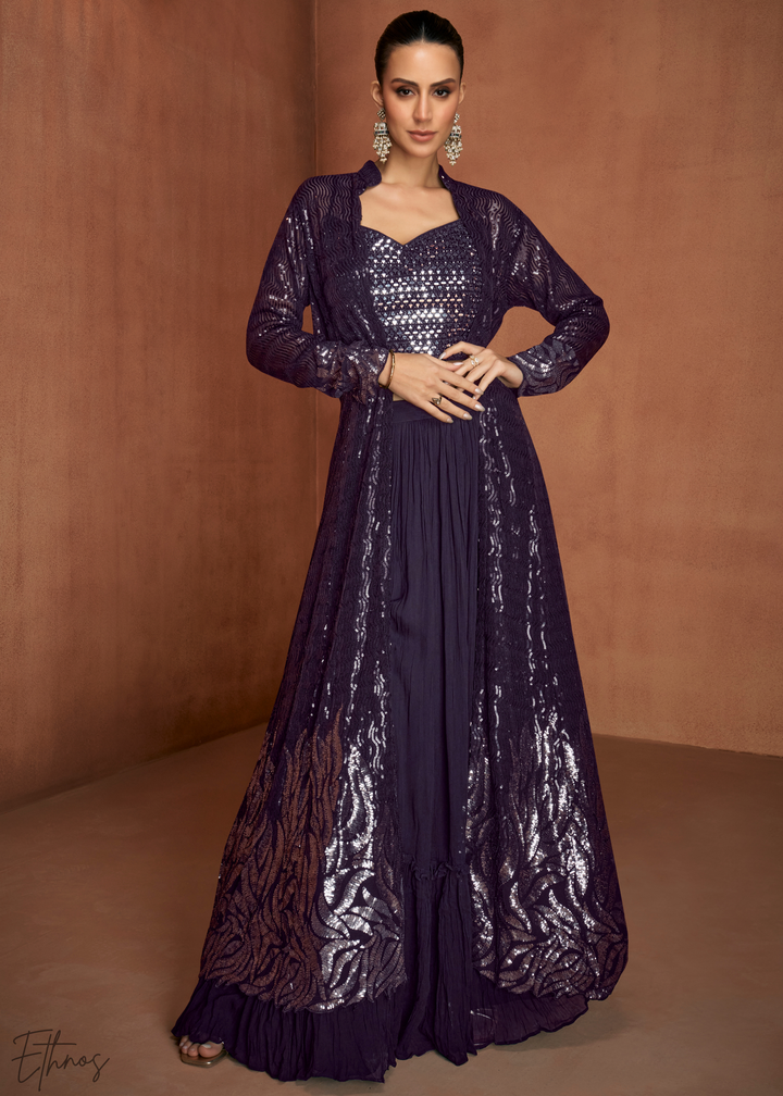 Purple Georgette Jacket Choli Palazzo Suit