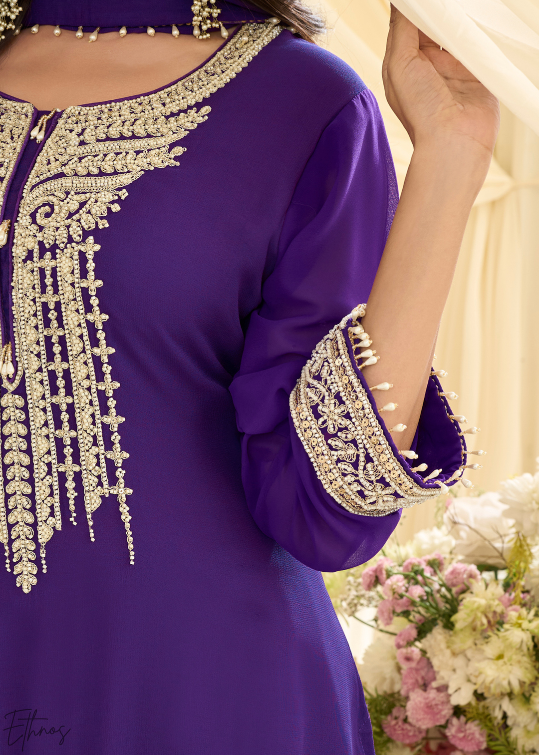 Royal Purple Detailed Georgette Sharara Suit