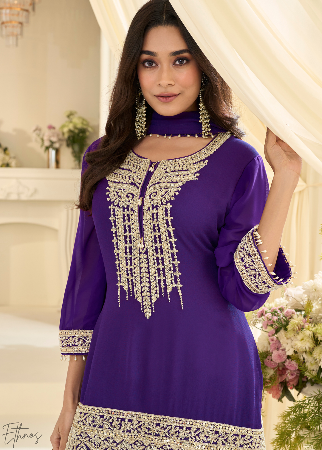 Royal Purple Detailed Georgette Sharara Suit