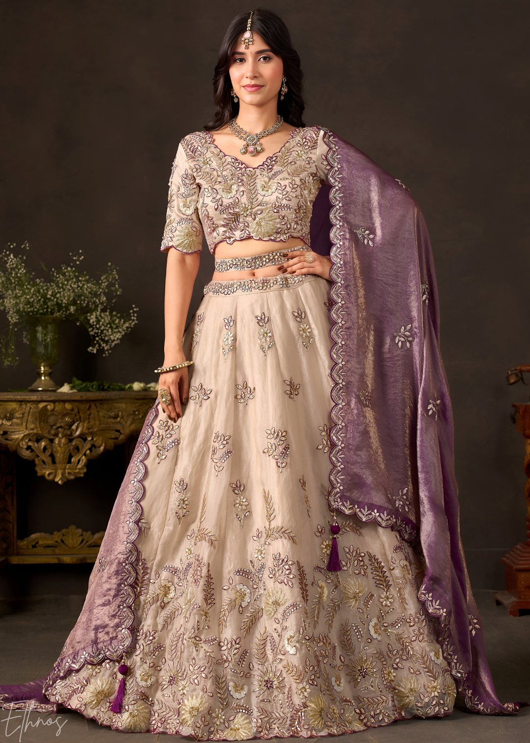 Purple Gilded Meadow Silk Lehenga Choli