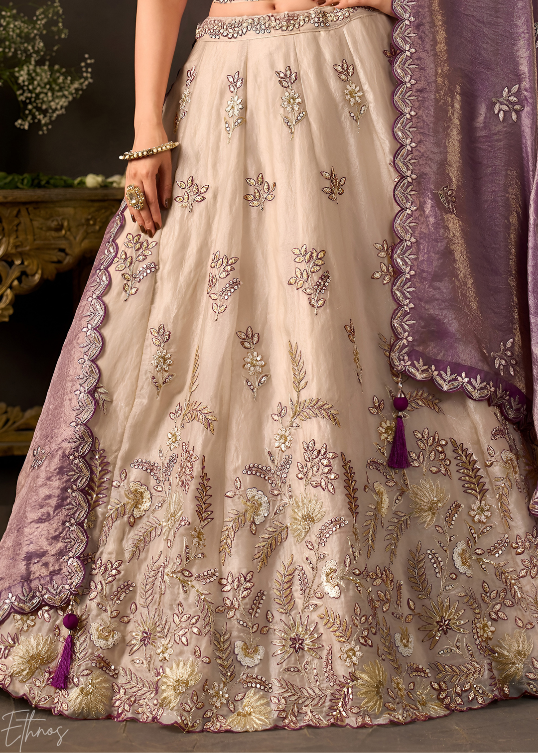Purple Gilded Meadow Silk Lehenga Choli