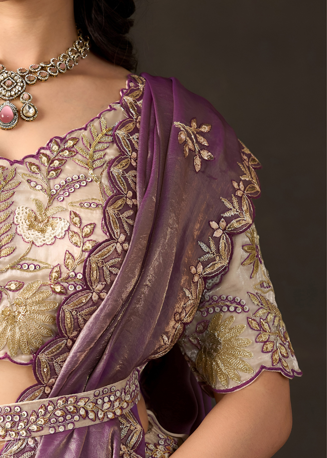 Purple Gilded Meadow Silk Lehenga Choli