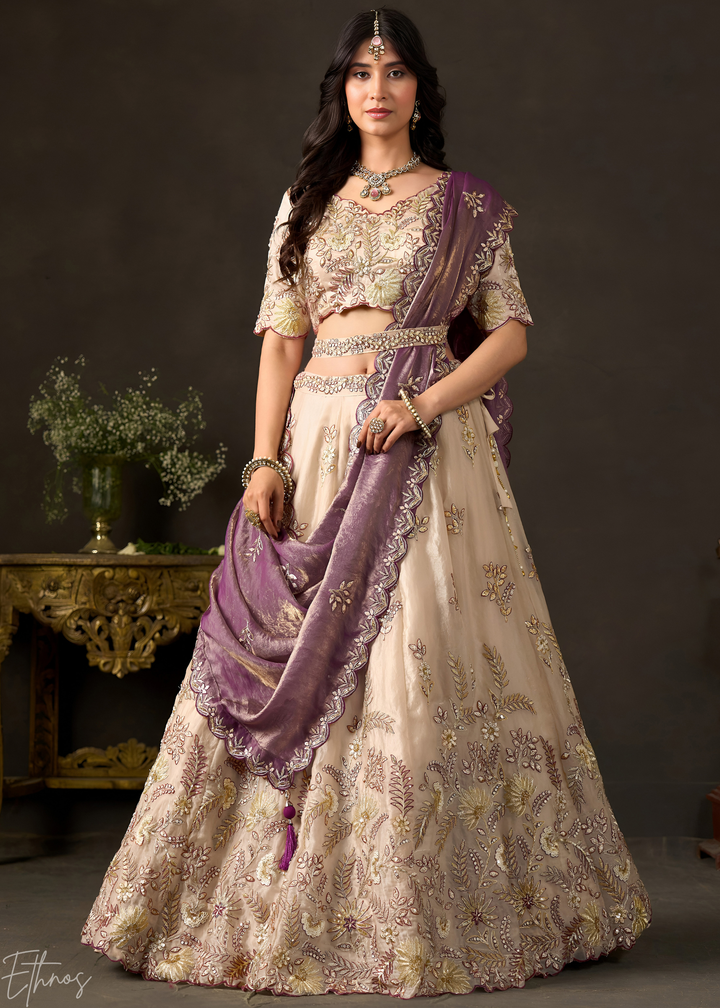 Purple Gilded Meadow Silk Lehenga Choli