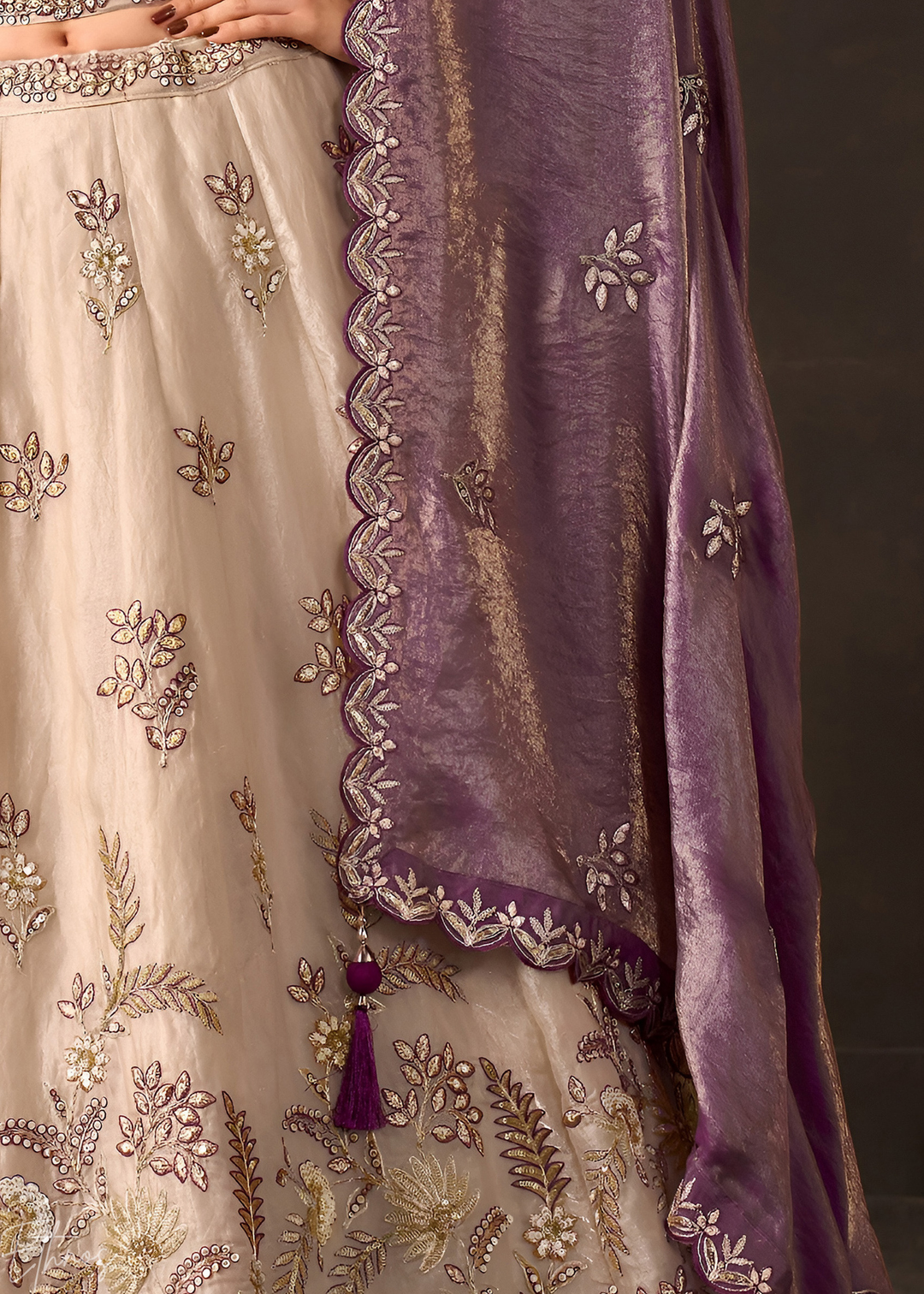 Purple Gilded Meadow Silk Lehenga Choli