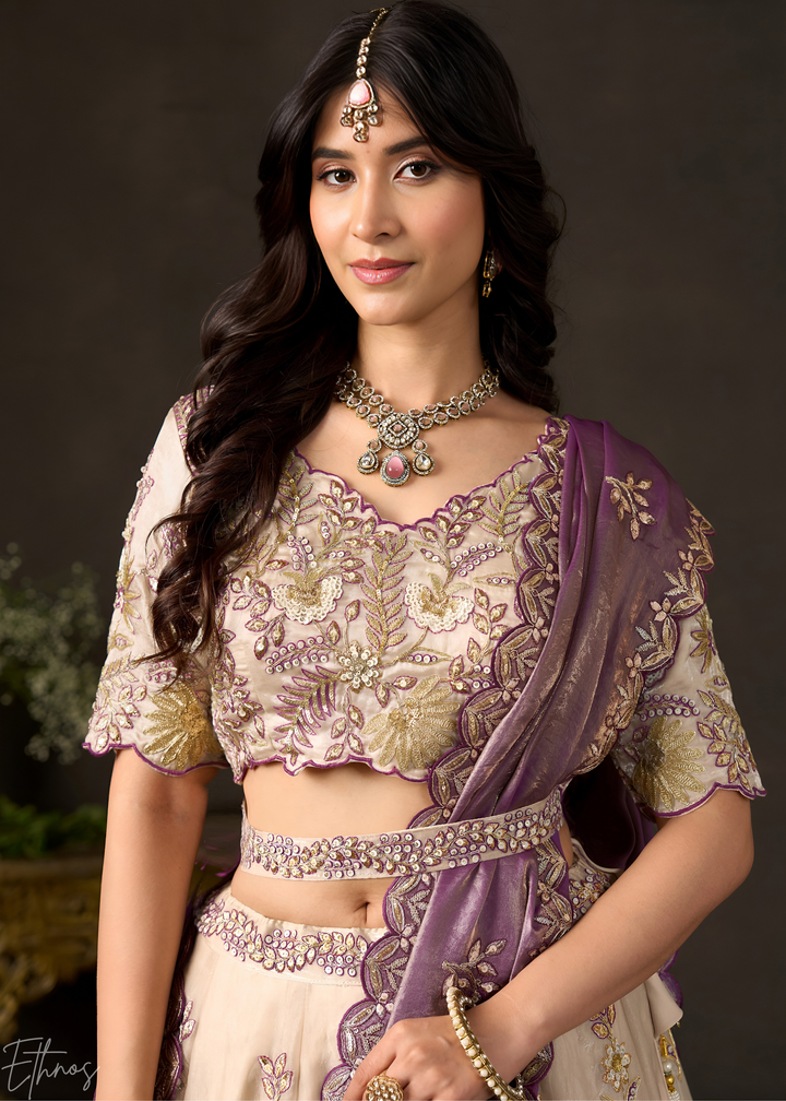 Purple Gilded Meadow Silk Lehenga Choli