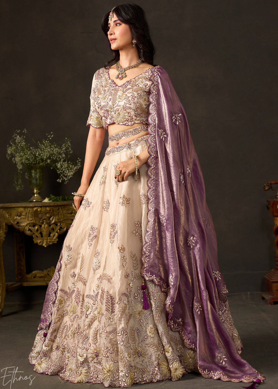 Purple Gilded Meadow Silk Lehenga Choli