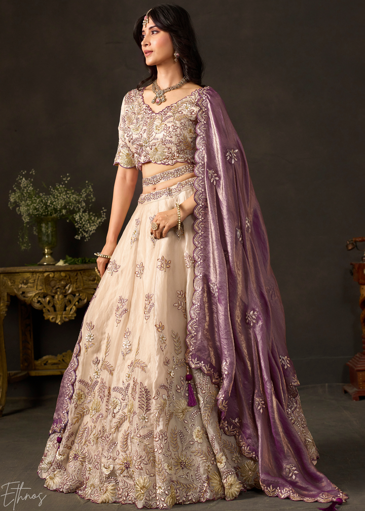 Purple Gilded Meadow Silk Lehenga Choli