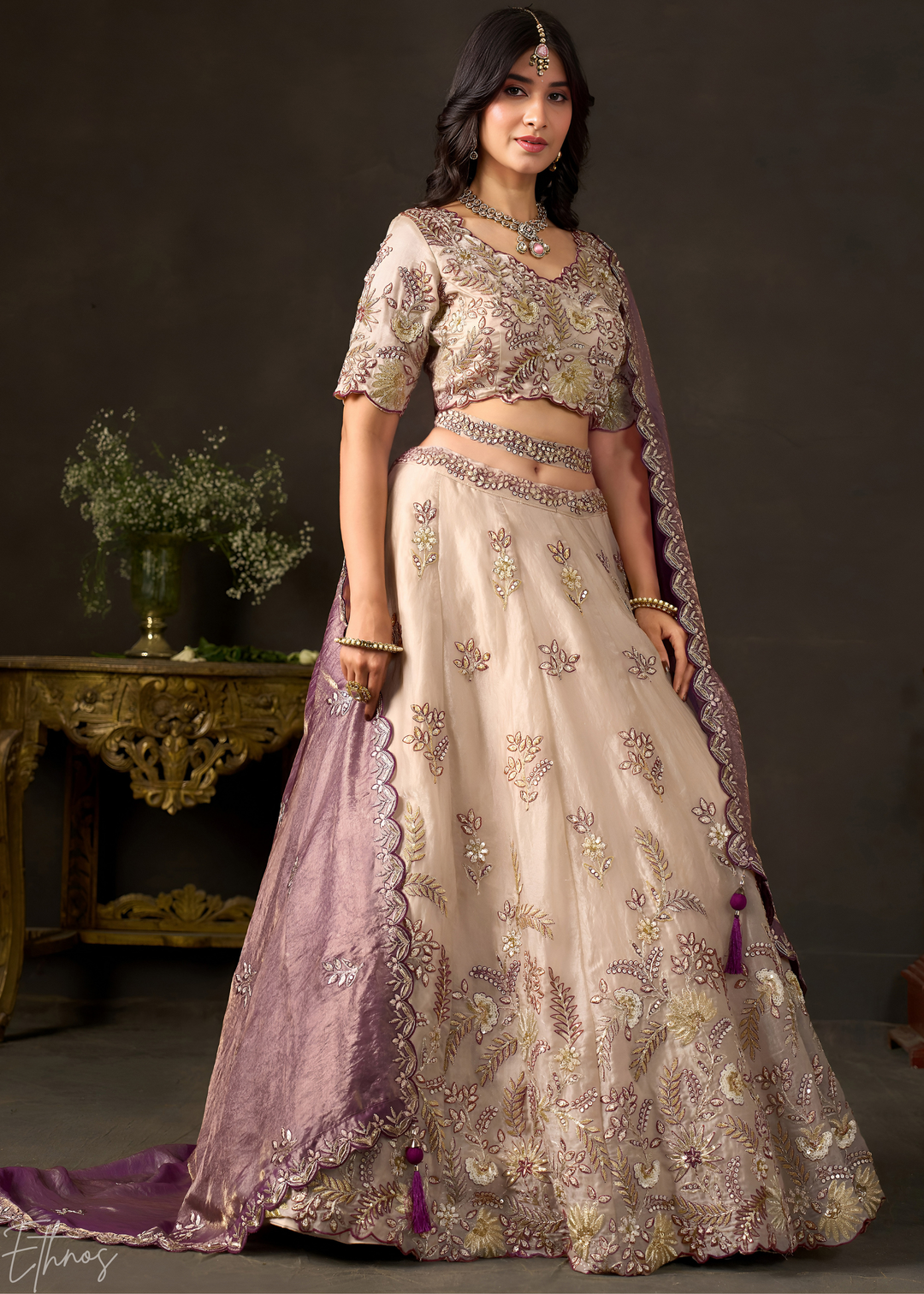 Purple Gilded Meadow Silk Lehenga Choli