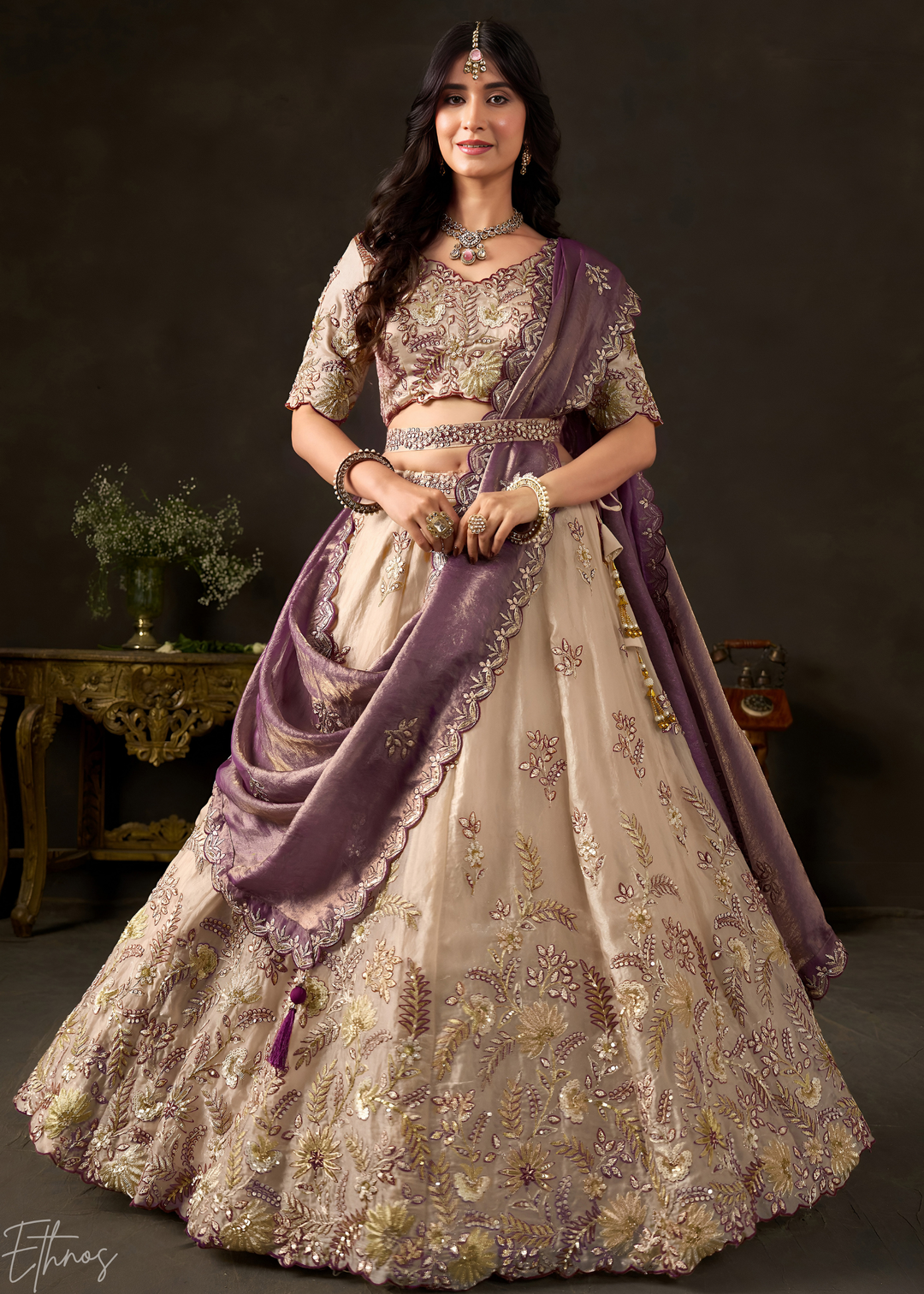 Purple Gilded Meadow Silk Lehenga Choli
