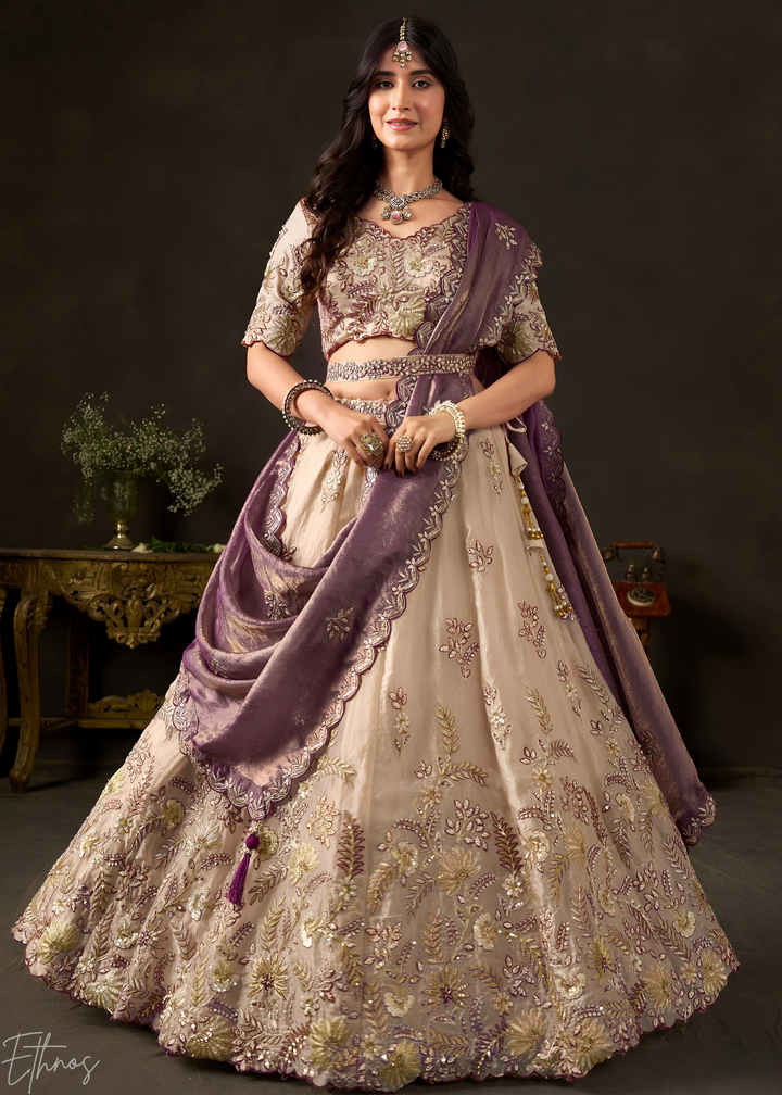 Purple Gilded Meadow Silk Lehenga Choli