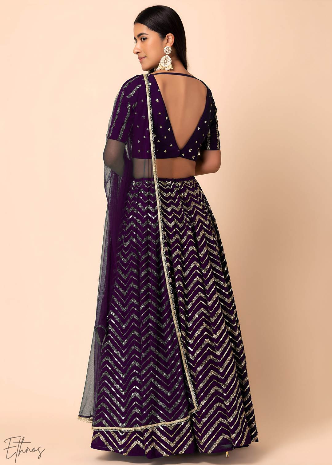Purple Sequins Chevron Georgette Lehenga – Ethnos
