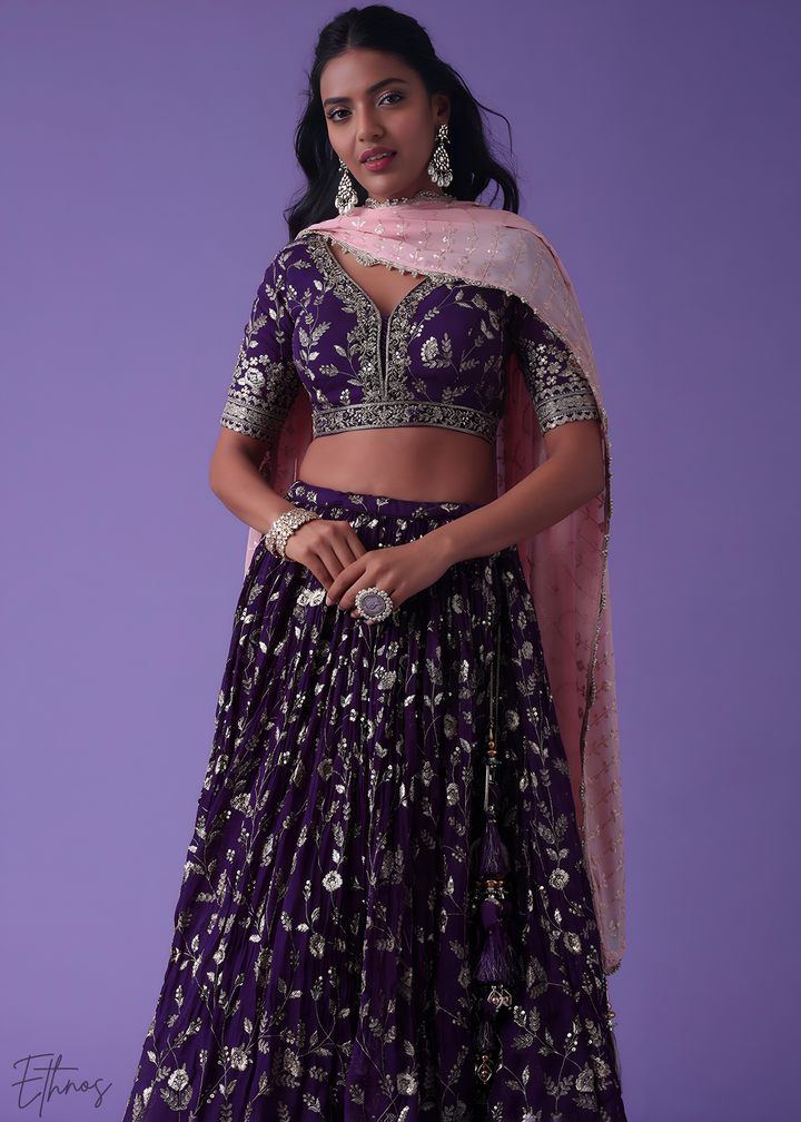 Purple Sequins Georgette Lehenga