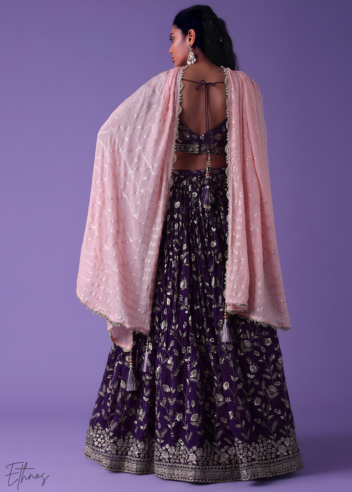 Purple Sequins Georgette Lehenga