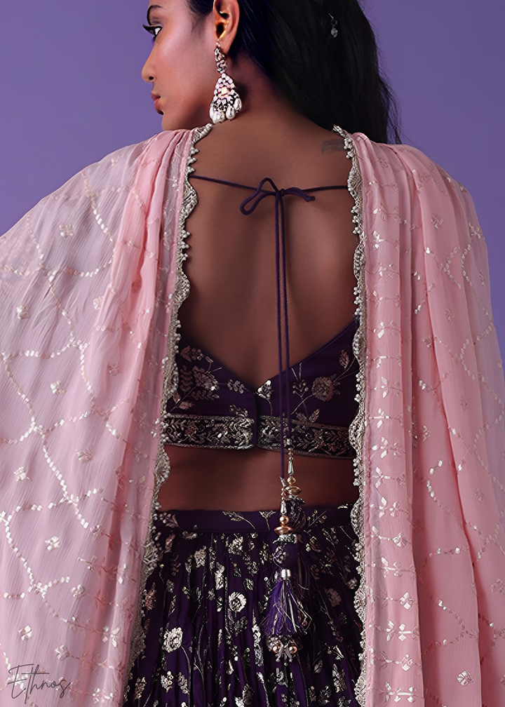 Purple Sequins Georgette Lehenga