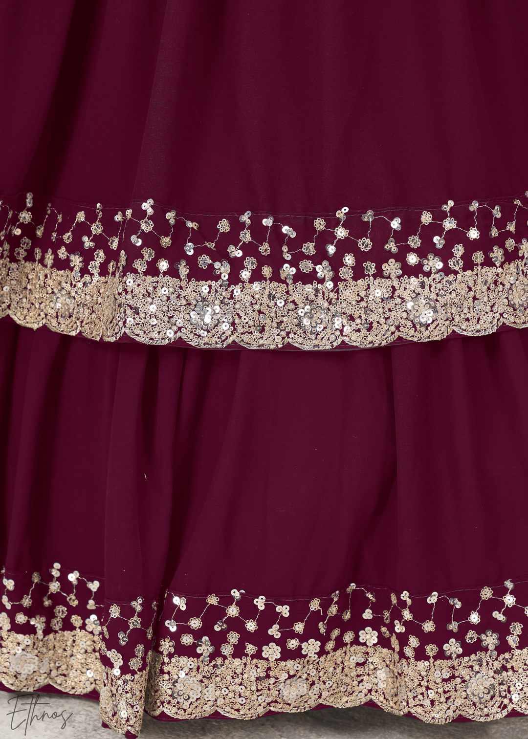 Wine Purple Sequins Georgette Lehenga