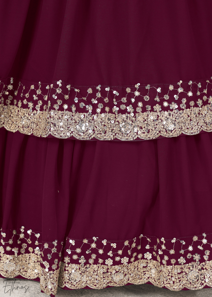 Wine Purple Sequins Georgette Lehenga