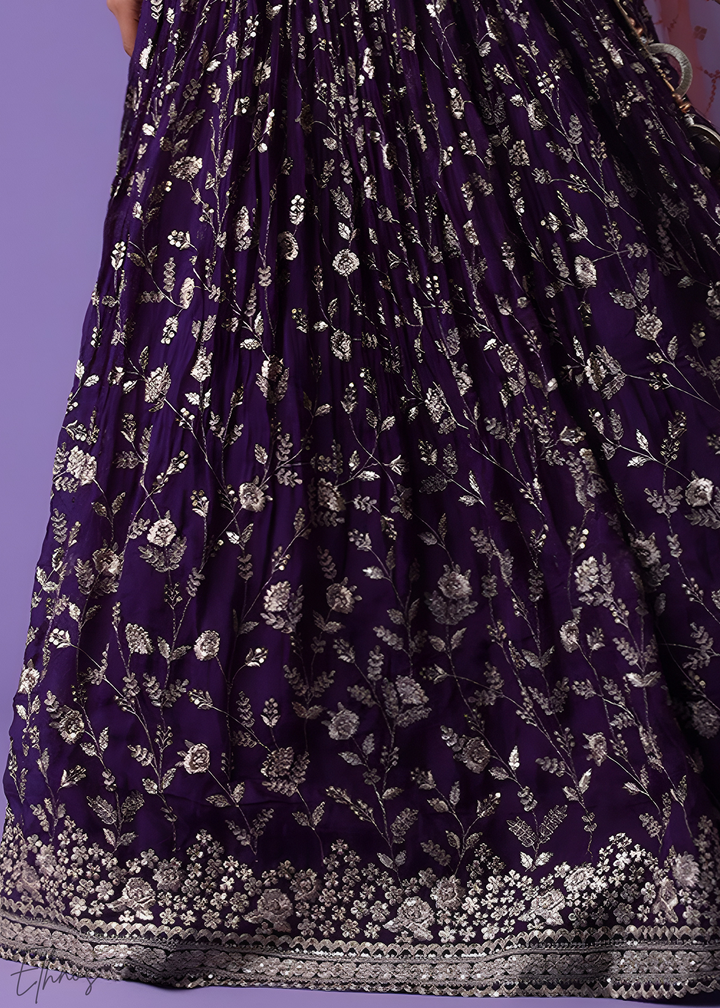 Purple Sequins Georgette Lehenga