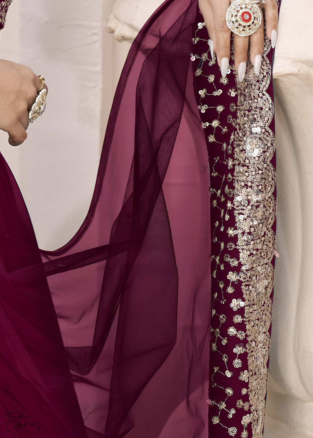 Wine Purple Sequins Georgette Lehenga