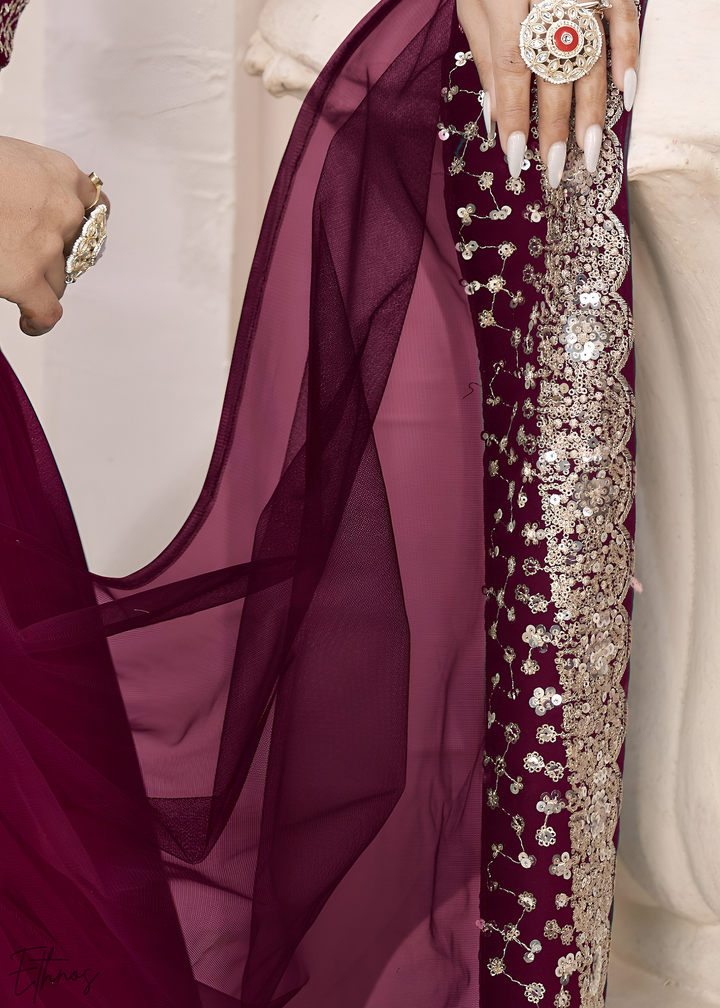 Wine Purple Sequins Georgette Lehenga