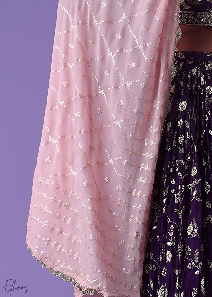 Purple Sequins Georgette Lehenga