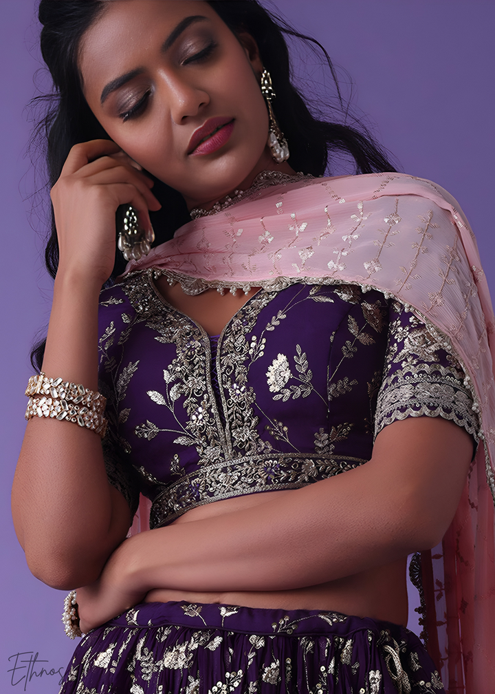 Purple Sequins Georgette Lehenga