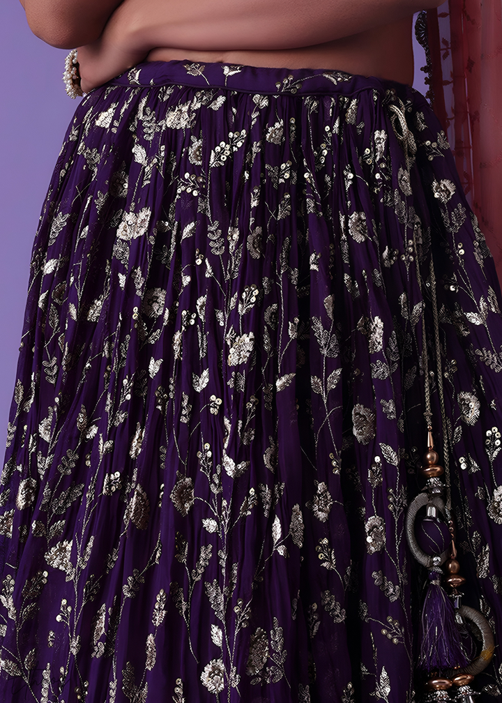 Purple Sequins Georgette Lehenga