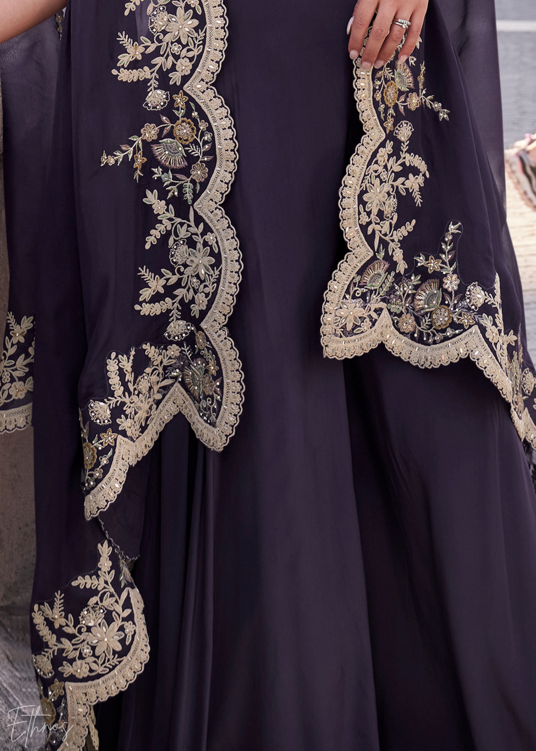 Purple Silk Shrug Choli Palazzo Suit
