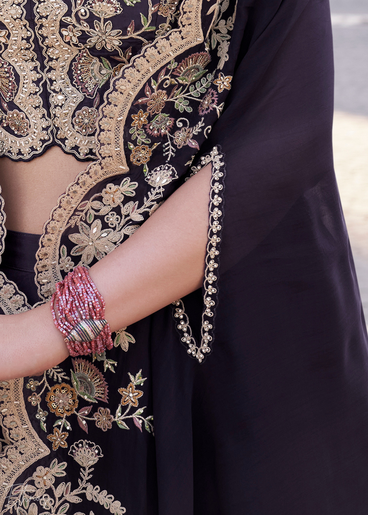 Purple Silk Shrug Choli Palazzo Suit