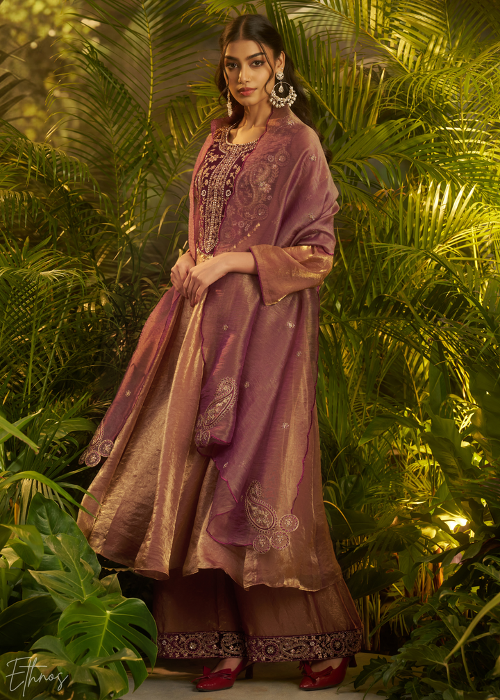 Purple Zardozi Organza Kalidar Kurta Palazzo Suit
