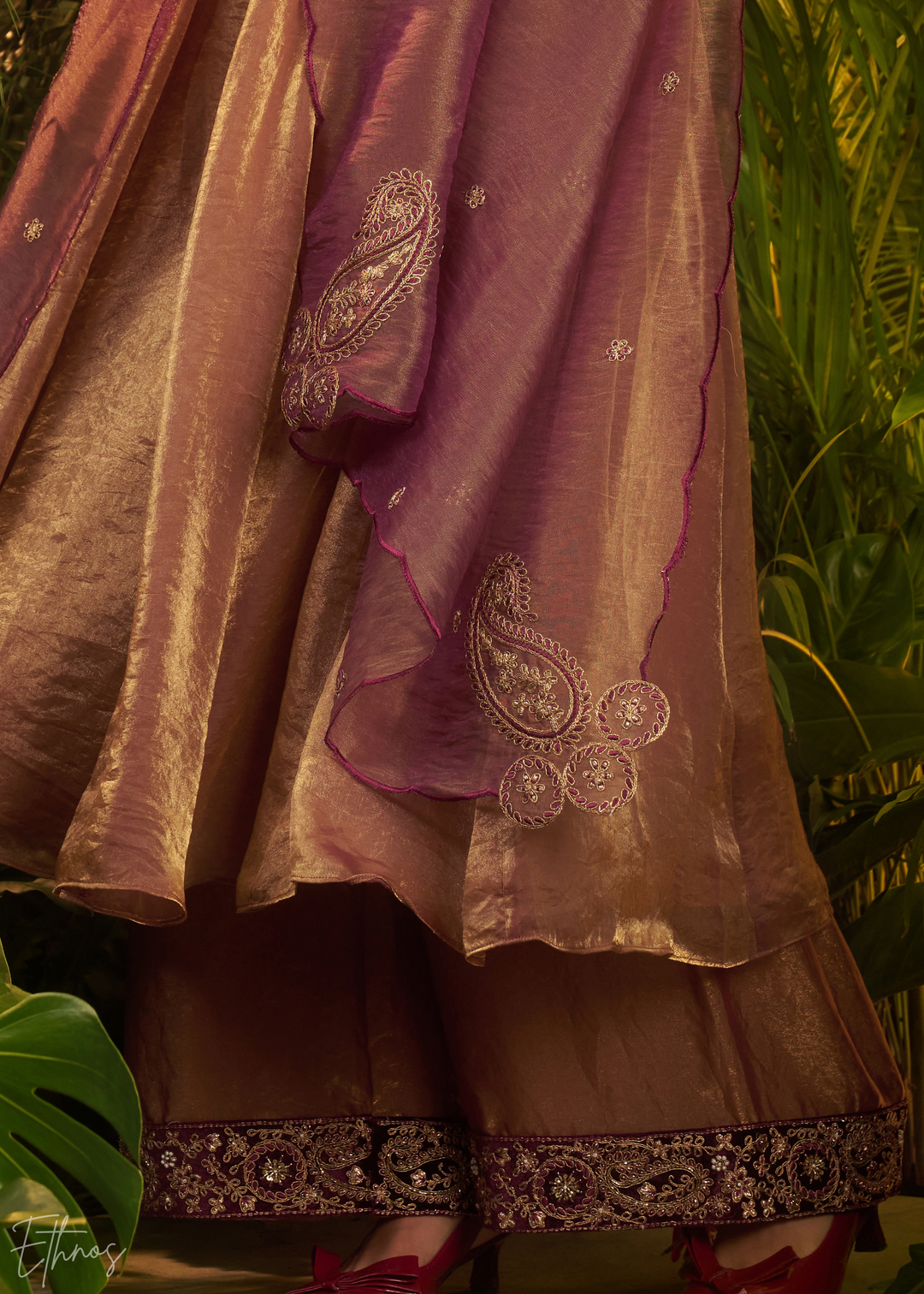 Purple Zardozi Organza Kalidar Kurta Palazzo Suit